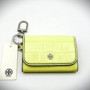 TORY BURCH Emerson Croc Embossed Pastel Yellow Color Flap Card Case